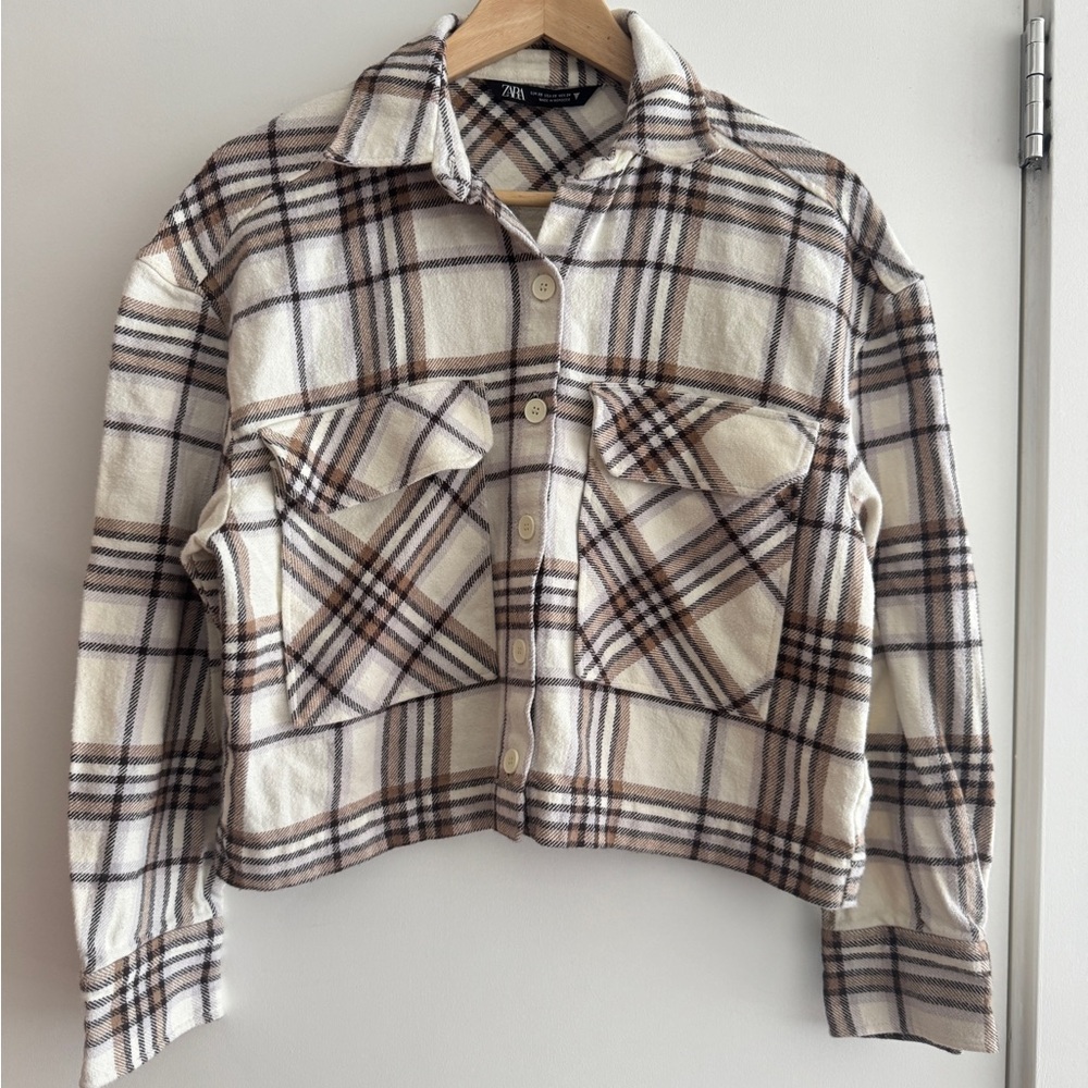 Zara Women's Tan and Brown Plaid Button Down